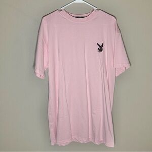 PLAYBOY x Missguided Oversized Pink T-Shirt Dress with Graphic